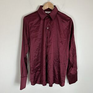 Mijo By Michelle Jonas Silk Shirt L Burgundy Long Sleeve Button Top Quiet Luxury